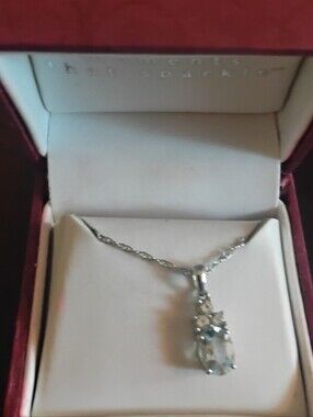 Helzberg Diamonds Sterling Silver 925 Oval Aquamarine & White Topaz Pendant